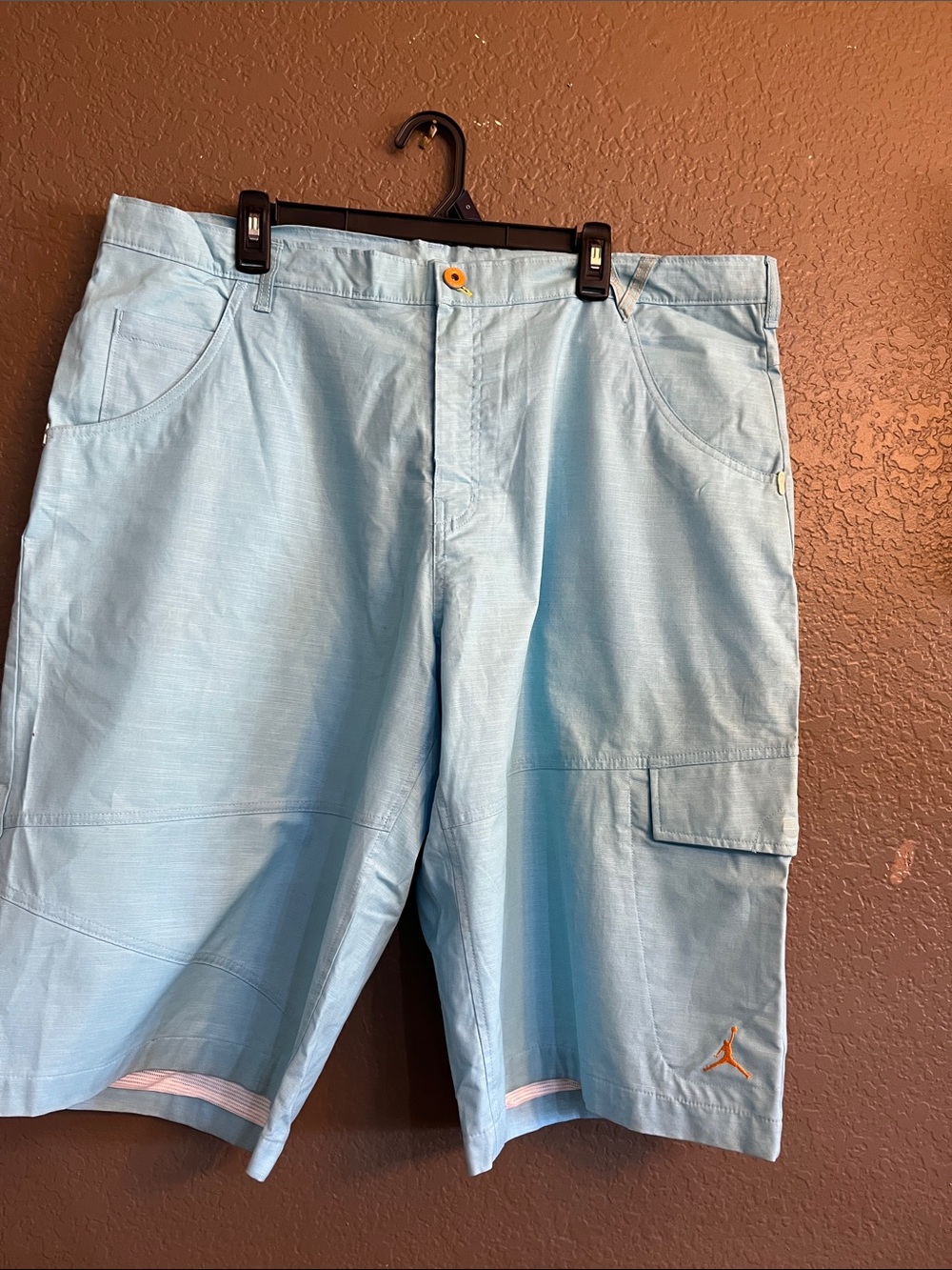 Jordan Light Blue Cargo Shorts with Orange Jumpman
